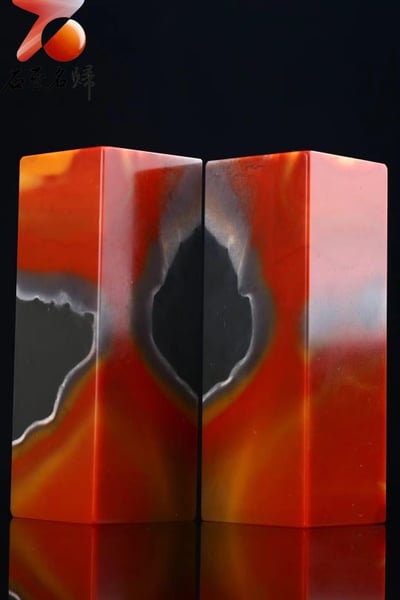 天然壽山五彩奇石對章 【火焰山】6