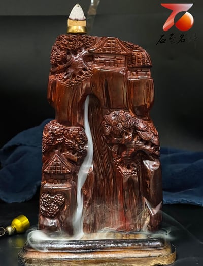 尚比亞紫檀木【逸情山水 倒流香擺件】3
