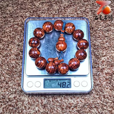 臻藏 海南黃花梨老料 極品七彩水波紋+瘤疤花18mm手珠 重量48.2克7