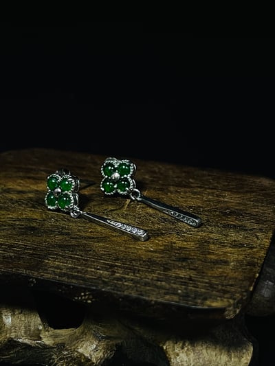 冰種翡翠A貨+925銀【幸運草垂墜耳環】附玉石鑑定書2