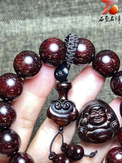 印度小葉紫檀老料15mm滿金星精選 【福氣彌勒】3