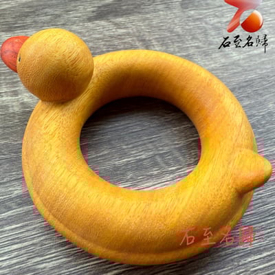 黃楊木＋非洲紅木原木拼接雕刻【黃色小鴨造型游泳圈】4