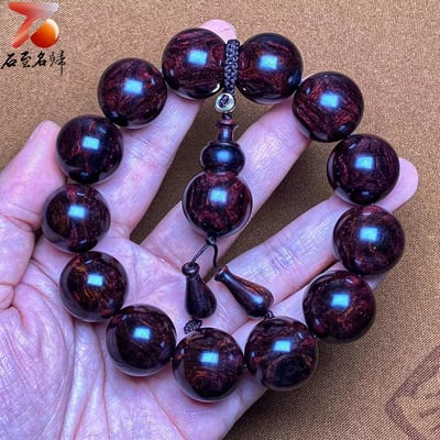 精選極品海南黃花梨紫油梨 X紋對眼+京劇臉譜18mm手珠 重量 45.4克5