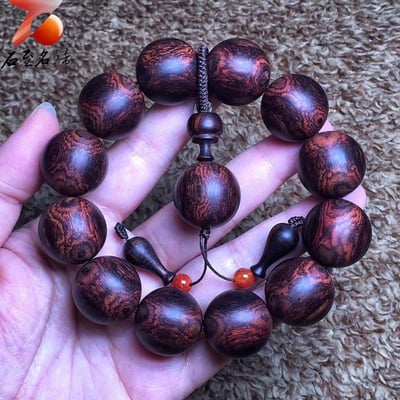 臻藏 限量一木二串 海南黃花梨絕品紫油梨老料 X紋對眼鬼臉20mm手珠 重量54.2克 / 54克5