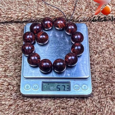 鼎藏 海南黃花梨紫油梨老料 七彩斑斕閃電波20mm手珠 重量57.3克9