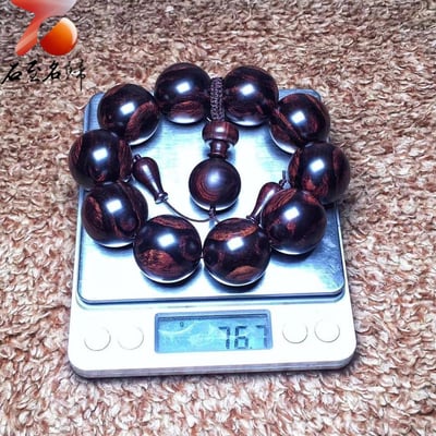 海南黃花梨 限量一木二串 絕品紫油梨熊貓對眼 25mm手珠 重量77.8克 / 76.7克12