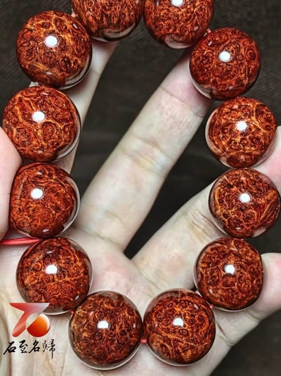 印度小葉紫檀老料 炫彩爆滿點狀葡萄纓子瘤疤20mm手珠【鳳舞九天】6