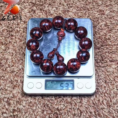 極品海南黃花梨老料 芝麻點+瘤疤花20mm手珠 重量53.7克7