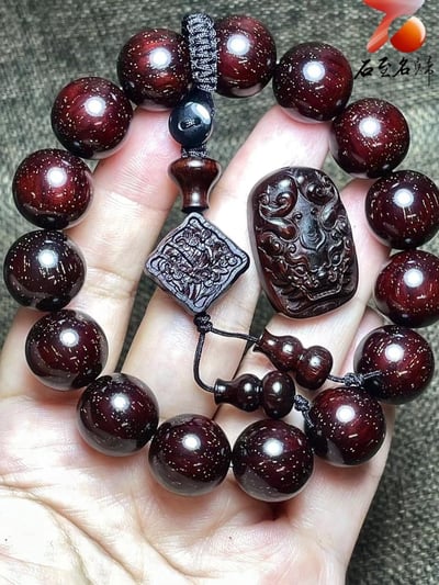 印度小葉紫檀老料15mm滿金星精選【鎏金典藏，鎮守財運：貔貅】1