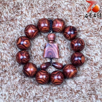 精品 海南黃花梨 野生老料天眼+鬼臉19mm手珠 重量37.3公克6