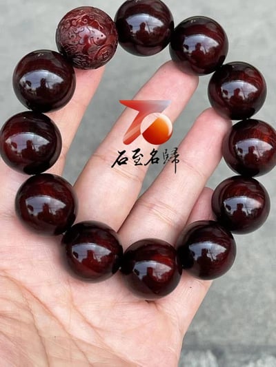 天然 印度小葉紫檀玻璃底老料 高油高密20mm手珠【福在眼前】5