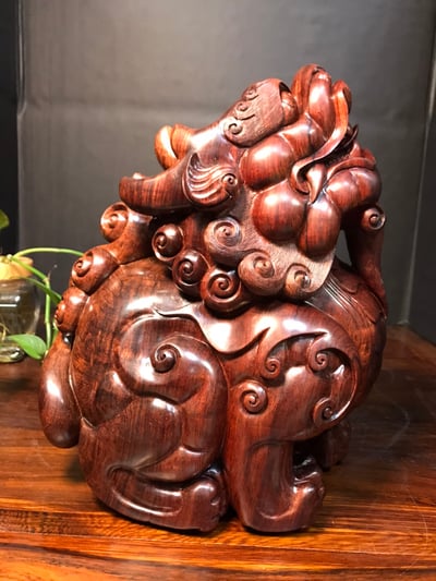 海南黃花梨野生油梨老料【招財大貔貅擺件】1