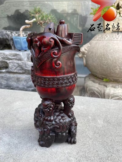 印度小葉紫檀高油密老料製【金蟾戴螭龍招財杯】7