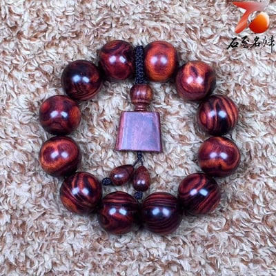 海南黃花梨 野生紫油梨 X紋對眼鬼臉20mm手珠 重量51公克6