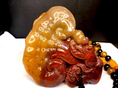 經臉書聊聊特價 老師傅手工 壽山朱砂手把件【長壽靈芝】3