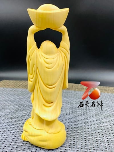 黃楊木精雕作品【元寶彌勒】木雕彌勒作品 高18公分3