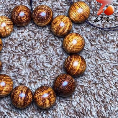 臻品 海南黃花梨老料 黃金水波紋20mm手珠 重量48.5克4