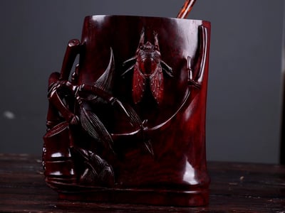 印度小葉紫檀【知足常樂-筆筒】1