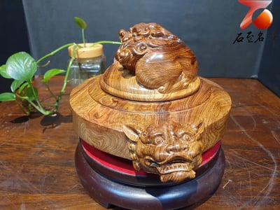 天然 海南黃花梨蜘蛛＋水波山水紋【招財貔貅聚寶盤】2