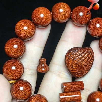 印度小葉紫檀龍鱗+滿金星15mm×15顆【聚財扇貝】2