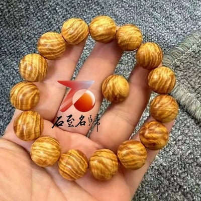 天然 太行崖柏陳化老料｜龍膽閃電紋15mm手珠4