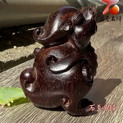 天然 印度小葉紫檀高油密爆滿金星樹心料 湘工手作【瑞獸一望天吼】3