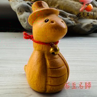 黃楊木原木雕刻【帽帽蛇納福】生肖蛇 木雕藝品2