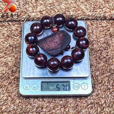 臻藏 海南黃花梨沉水紫油梨 水波+天眼20mm手珠 重量57克7