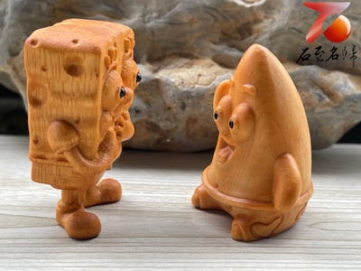 崖柏木雕件【海綿寶寶與派大星】高5公分2