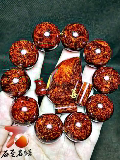 印度小葉紫檀手珠【善】 滿瘤疤+金星 25mm×10顆1