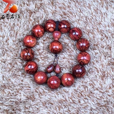 海南黃花梨野生料虎皮紋+天眼18mm手珠【二郎神天眼】 重量37.7克6