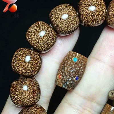 自然瑰寶 巴布亞貢木手珠13×14mm龍鱗紋【錘紋天珠】5