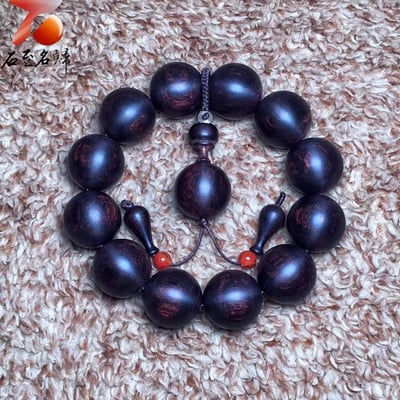 臻藏 限量一木二串 海南黃花梨絕品紫油梨老料 X紋對眼鬼臉20mm手珠 重量54.2克 / 54克6