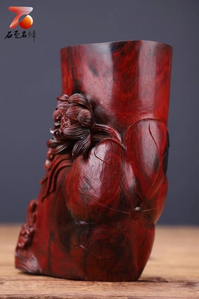 印度小葉紫檀【連年有餘筆筒】2