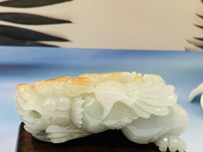 天然A貨 冰糯種三彩翡翠 附收藏證書【飛天招財貔貅】4