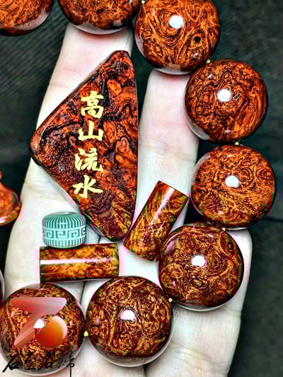 印度小葉紫檀【高山流水】 爆滿瘤疤泥料 20mm×12顆5