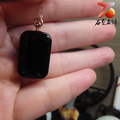 和田玉墨玉+18k金項鍊【平安無事牌】5