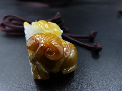 純天然黃翡翠 A貨可鑑定【招財貔貅項鍊/掛件】3