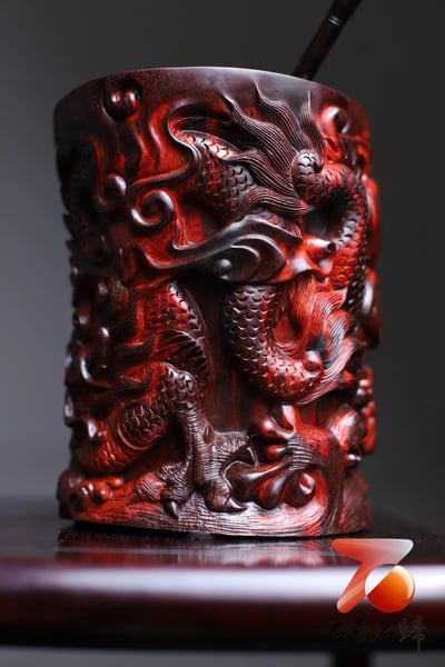印度小葉紫檀【雙龍戲珠筆筒】5