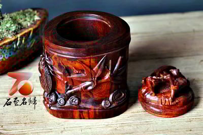 印度小葉紫檀精雕茶葉罐 【一鳴驚人】8
