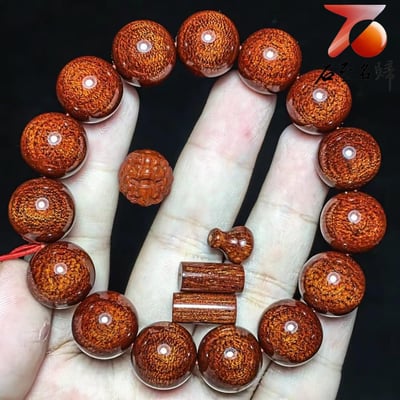 印度小葉紫檀15mm×15顆爆滿超級龍鱗紋+多金星【貔貅】1