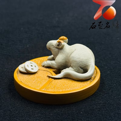 天然松花石手工巧雕【金盤靈鼠・財聚滿堂】5