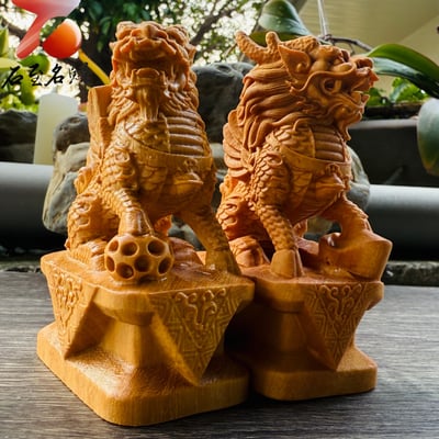 雲南黃楊木精雕作品【麒麟套組】4