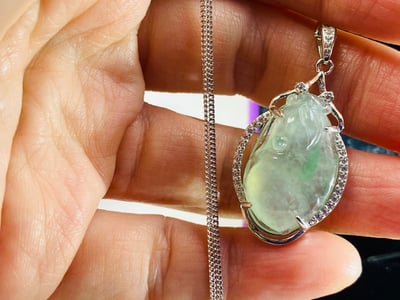 冰種翠青翡翠項鍊【壽桃】3