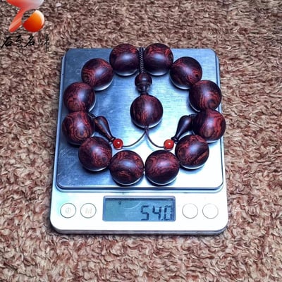 臻藏 限量一木二串 海南黃花梨絕品紫油梨老料 X紋對眼鬼臉20mm手珠 重量54.2克 / 54克7