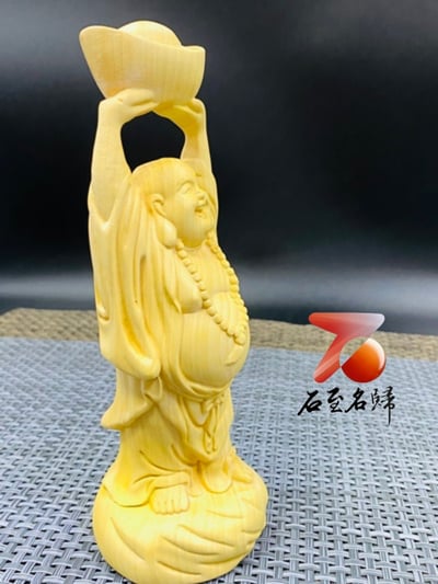 黃楊木精雕作品【元寶彌勒】木雕彌勒作品 高18公分4