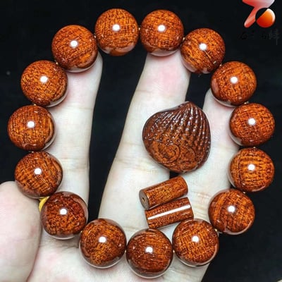 印度小葉紫檀龍鱗+滿金星15mm×15顆【聚財扇貝】8