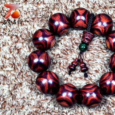 海南黃花梨野生油梨臻品 X紋對眼鬼臉 25mm手珠 重量83.8克2