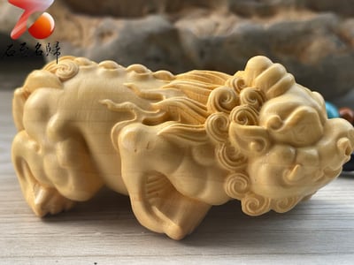 雲南黃楊木雕件【招財貔貅吊飾】長8公分2