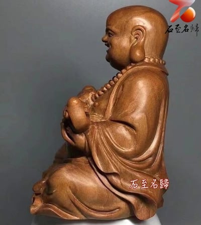 天然野生 印度邁索爾老山檀香 頂級黑肉沉水去心二膘料【彌勒笑佛】7